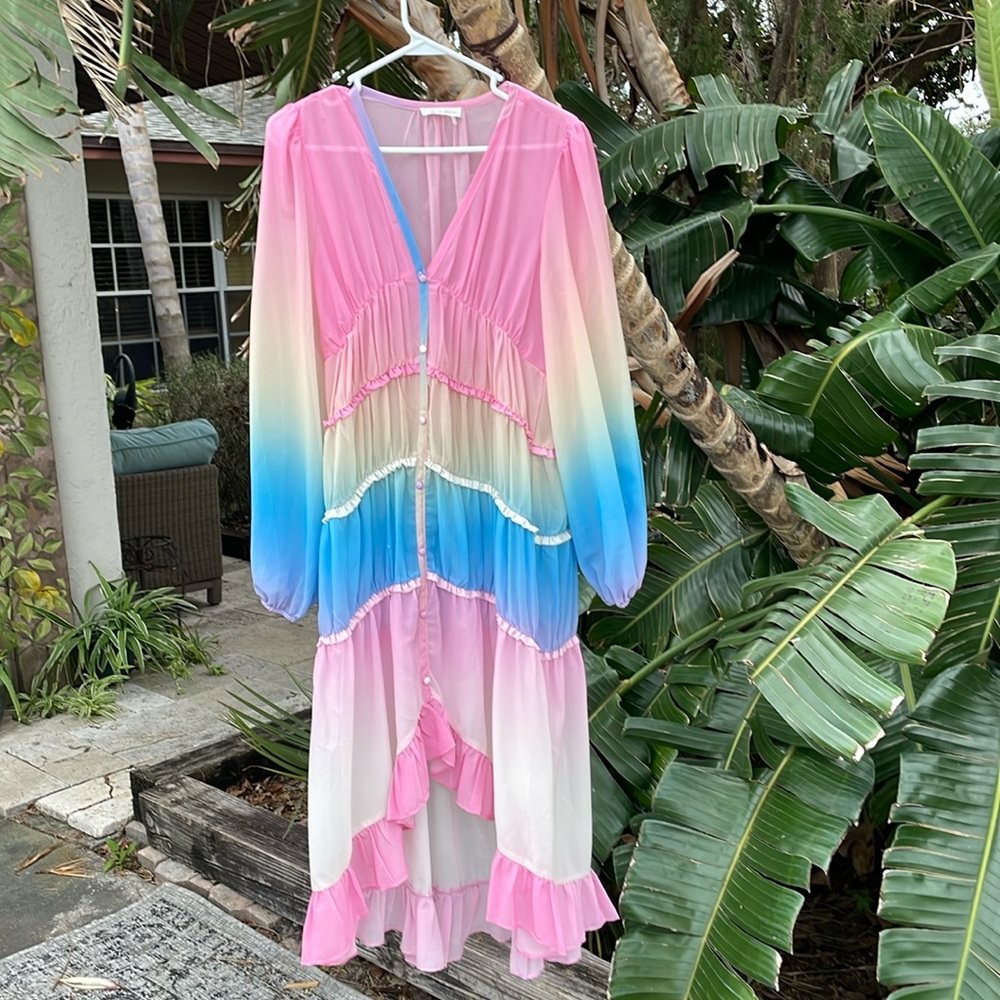 Free the roses, sheer ruffled ombre rainbow dress